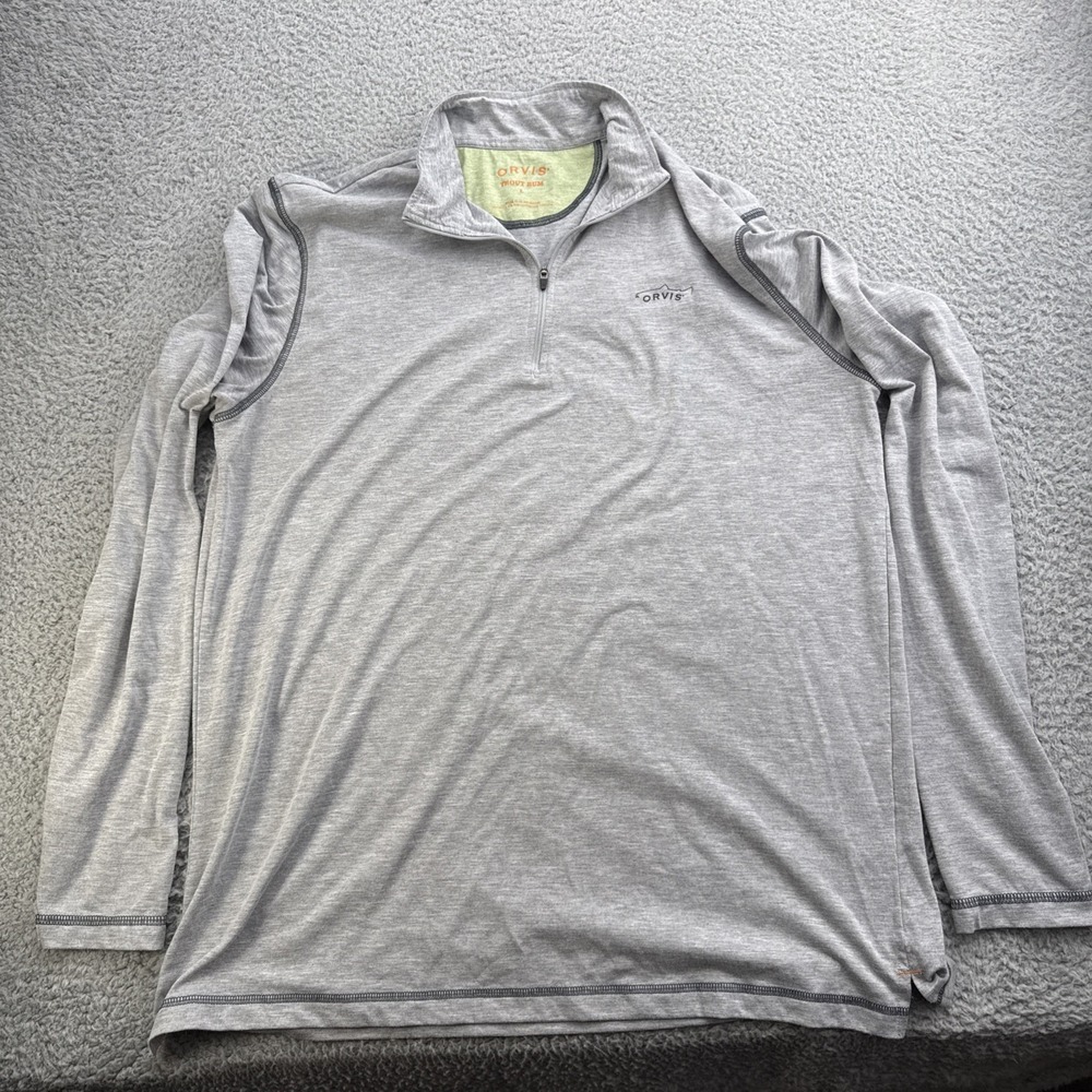 Orvis Trout Bum Pullover Mens Large Gray Solid 1/4 Zip Lightweight 1R47